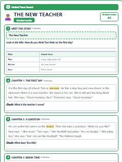 First page of Graded Reader: The New Teacher, A1 reading text