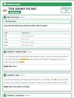 First page of Graded Reader: The Rainy Picnic, A1 reading text