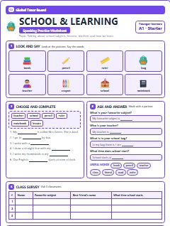 First page of School & Learning, A1 worksheet