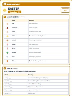 First page of Easter: A1 Vocabulary, A1 vocabulary list