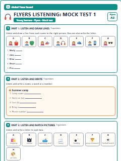 First page of Flyers Listening: Mock Test 1, A2 exam practice