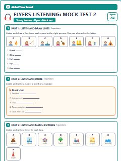 First page of Flyers Listening: Mock Test 2, A2 exam practice