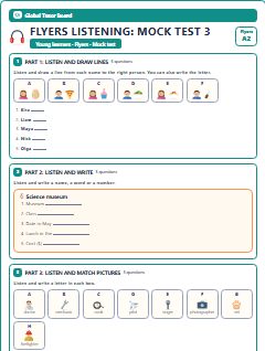 First page of Flyers Listening: Mock Test 3, A2 exam practice