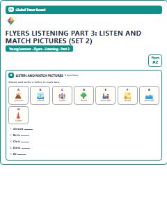 First page of Flyers Listening Part 3: Listen and Match Pictures (Set 2), A2 exam practice