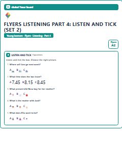 First page of Flyers Listening Part 4: Listen and Tick (Set 2), A2 exam practice