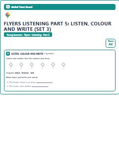 First page of Flyers Listening Part 5: Listen, Colour and Write (Set 3), A2 exam practice