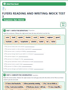 First page of Flyers Reading and Writing: Mock Test 3, A2 exam practice