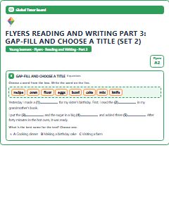 First page of Flyers Reading and Writing Part 3: Gap-fill and Choose a Title (Set 2), A2 exam practice