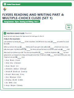 First page of Flyers Reading and Writing Part 4: Multiple-choice Cloze (Set 1), A2 exam practice