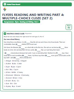 First page of Flyers Reading and Writing Part 4: Multiple-choice Cloze (Set 2), A2 exam practice
