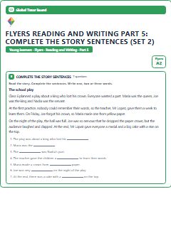 First page of Flyers Reading and Writing Part 5: Complete the Story Sentences (Set 2), A2 exam practice