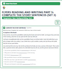 First page of Flyers Reading and Writing Part 5: Complete the Story Sentences (Set 3), A2 exam practice