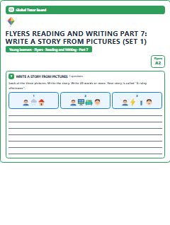 First page of Flyers Reading and Writing Part 7: Write a Story from Pictures (Set 1), A2 exam practice