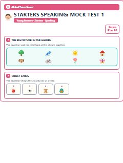 First page of Starters Speaking: Mock Test 1, Pre-A1 exam practice